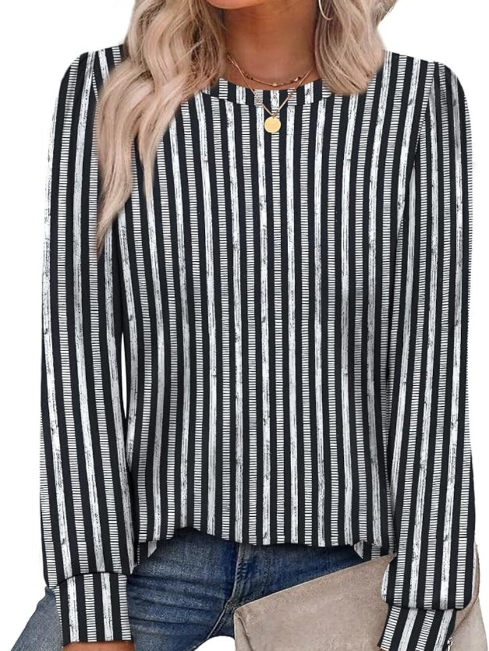 Fall Long Sleeve Print Tunic Top | Crewneck Blouse